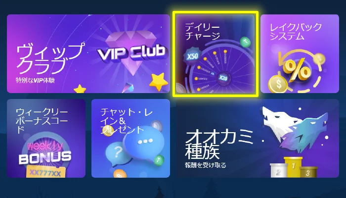 ウルフベットのデイリーチャージ