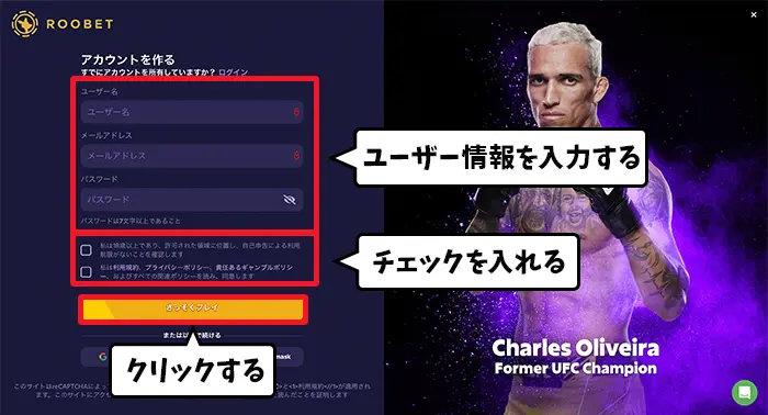 ルーベットユーザー情報入力
