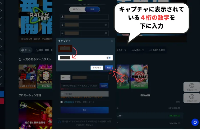 ラリーベット新規登録方法03：画像認証
